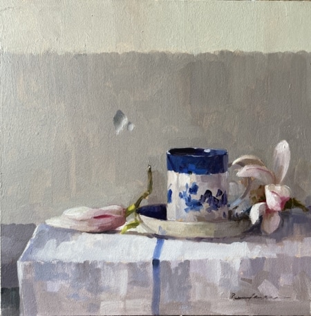 magnolia, blue and white china